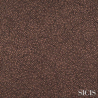 Sicis Astrea saddle fabric texture with repeating square tesserae in concentric circles, featuring brown and tan tones with a matte finish.
