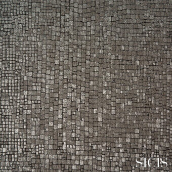 Gray and silver mosaic texture with random square tile arrangement, featuring “SICIS” branding and “fabric (d) > orum > orum platinum” text.