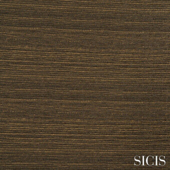 Sicis Phanes fabric sample, gold woven texture, horizontal linear pattern, matte finish, neutral off-white background, serif brand text.