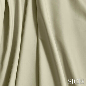 Beige fabric swatch with vertical folds, matte finish, and subtle sheen; SICIS logo printed on neutral gray background.
