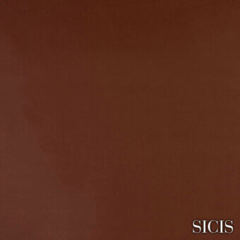 Brown leather texture sample with fine grain, matte finish, displaying “SICIS” branding and “delaware blended” product details.