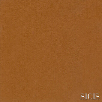 Brown full-grain leather texture with a pebbled surface, displaying natural grain and tonal variations, featuring “SICIS” branding.