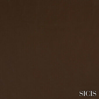 Dark brown leather texture sample, “Delaware Marron Glace”, with a subtly pebbled grain and matte finish, featuring the Sicis brand logo.