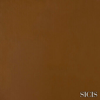Brown leather texture sample displaying a pebbled surface, SICIS branding, and matte finish with “delaware mou” text details.