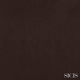 Dark brown leather texture sample with mottled grain, matte finish, and “SICIS” branding; includes “leather (basic) delaware” text.
