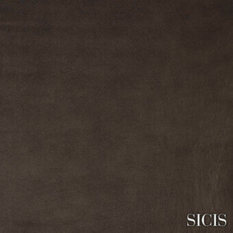 Bronze leather texture sample displaying a fine grain and mottled pattern, with “SICIS” logo in white on a neutral background.