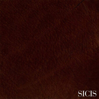 Sicis leather sample, hamptons brown, with a matte finish and irregular striated texture against a light gray background.
