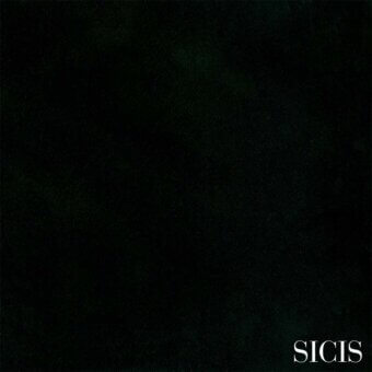 Sicis leather sample, Hamptons Coal, displays a dark, granular texture with mottled tonal variations and a white SICIS logo.