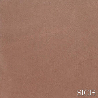 SICIS Hamptons leather texture sample, greige suede finish, matte surface with subtle grain and white brand imprint.