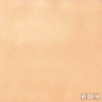 SICIS leather texture sample, pale peach color, granular matte finish, with “hamptons snow” collection details displayed.