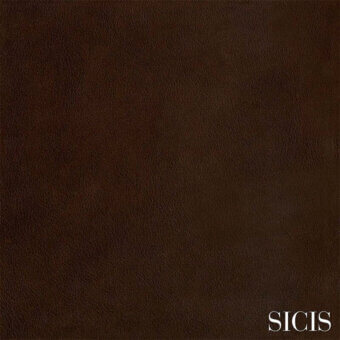Sicis Nevada Ebony texture sample, dark brown leather-like material, granular matte finish with logo detail.