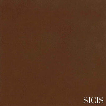 Sicis Nevada Rust leather sample, deep brown, textured surface with consistent grain and matte finish, brand name in lower right.