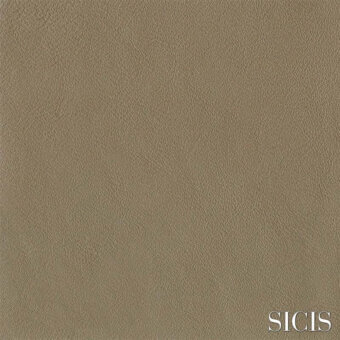 Sicis Oregon Grey leather texture with granular pattern, muted taupe-grey color, matte finish, and white brand logo detail.