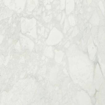 White Arabescato marble texture with dense, irregular off-white veining and polished sheen, displaying natural stone variations.