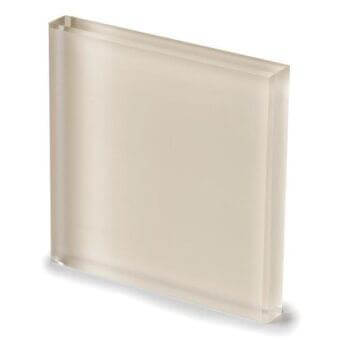 Acid-etched glass block, champagne-toned, beveled edges, diffused texture, angled studio presentation, Sovet Italia aes1.