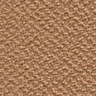 Terracotta woven fabric texture with raised nub formations, 53% polyester and 47% polyolefin, dense irregular pattern, horizontal weave.