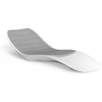White Talenti Reef lounger with gray ribbed fabric panel, ergonomic shape, matte finish, minimalist design, studio shot.