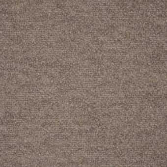 Woven fabric texture in muted taupe with darker brown threads, displaying a granular surface and short pile against a neutral backdrop.