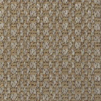 Woven fabric sample, beige and light brown tones, dense irregular pattern with fibrous texture and subtle tonal variation.