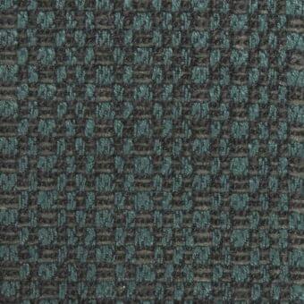 Charcoal and teal tweed fabric sample with a geometric block pattern, dense weave, matte finish, and grid-like structure; tonelli design f314.