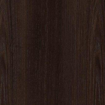 Siberian ash wood texture with dark brown stain, glossy finish, vertical grain, subtle knots, polished surface, refined sheen.