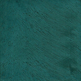 Turri fabric sample, deep teal, swirling fingerprint pattern with tonal variations and a raised, fibrous texture; catalog number 725 l.