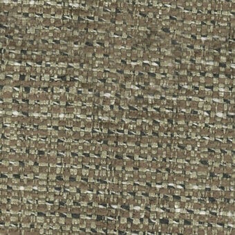 Woven fabric sample, muted brown with gray, beige, and olive threads, dense irregular texture, matte finish, labeled “turri > fabric cat. t > 760 d”.