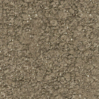 Taupe looped pile fabric sample with beige grid weave, displaying a dense, nubby texture and “turri > fabric cat. t > 765 c” label.