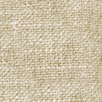 Jute fabric swatch, off-white and beige, dense woven texture with horizontal bands and visible fiber variations, product sample presentation.