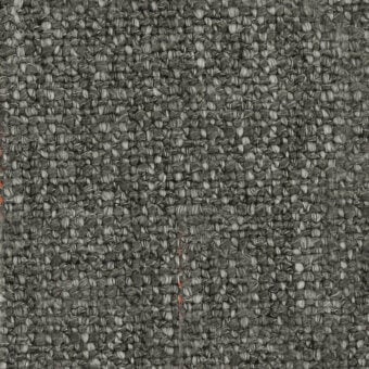 Woven fabric texture in medium gray with nubby loops, featuring subtle tonal variations and orange selvedge threads, labeled “turri > fabric cat. t > 770 f.”
