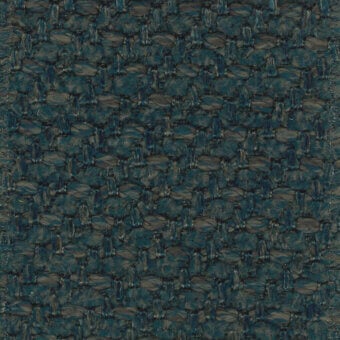 Teal woven fabric sample with irregular texture, gray and beige undertones, dense intersecting threads, and a “turri > fabric cat. t > 776 b” label.