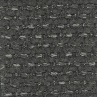 Dark gray woven fabric sample with off-white threads, dense grid texture, matte finish, and “turri > fabric cat. t > 776 c” tag visible.