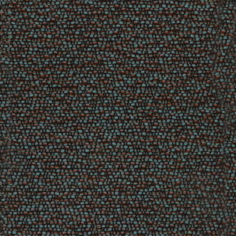 Teal fabric sample with irregular weave, rusty brown accents, and a nubby texture; text reads “turri > fabric cat. t > 779 l”.