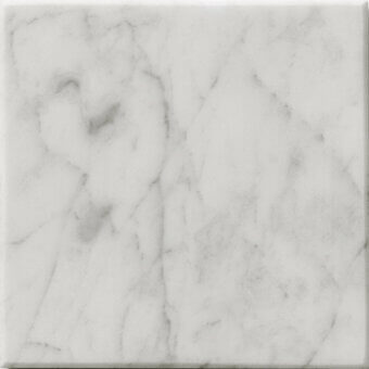 Carrara marble tile sample with grey veining, polished finish, and beveled edges; text reads “turri > marble cat.4 > 400m bianco carrara”.