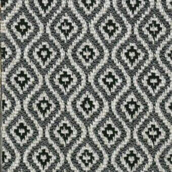 Woven fabric sample, dark and light gray geometric diamonds with floral motifs, tight weave texture, Varaschin Gemma D170 titanio.