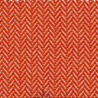 Coral red herringbone fabric texture with off-white chevron weave, labeled “varaschin pop soley e475 soleycorallo”, displaying a dense, structured pattern.