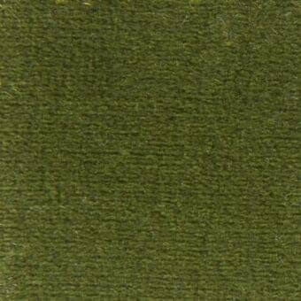 Olive-green woven fabric sample with linear texture, dark flecks, matte finish, and "verzelloni celine 15037" label detail visible.