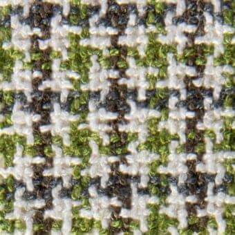 Glen plaid fabric texture, off-white, olive green, and dark gray woven check pattern, dense tight weave with subtle sheen, verzelloni collection.