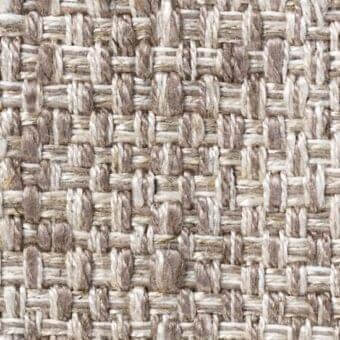 Woven fabric texture, beige and gray yarns, irregular heathered pattern with thick horizontal and vertical bands, slightly fuzzy surface.