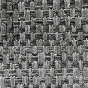 Woven fabric texture, grayscale shades with silver threads, irregular grid pattern, matte finish, durable appearance, verzelloni indo 17021.