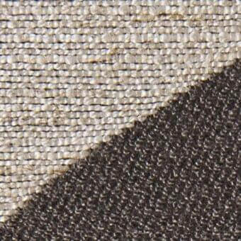 Woven fabric texture sample, beige and dark brown, diagonal split with grid and nubby matte finishes.