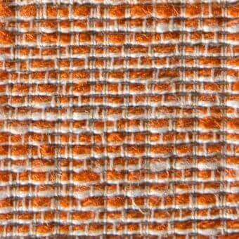 Woven fabric texture with horizontal stripes in off-white and orange, displaying a simple over-under weave and visible fiber irregularities.