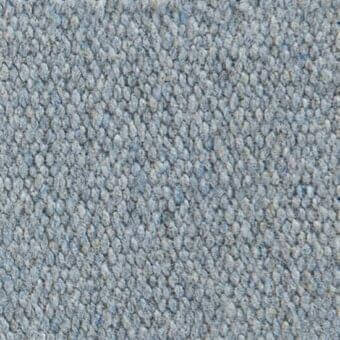 Woven fabric texture, muted gray-blue with beige & deeper blue flecks, densely looped & nubby surface, labeled “Dylan 19048” – “Vezzelloni fabric (super)”.