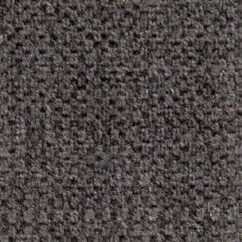 Dark gray woven fabric texture with a nubby surface and irregular holes, exhibiting a matte finish and dense, uniform weave.