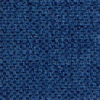 Blue woven fabric texture with a grid pattern of raised squares, exhibiting a tight, uniform weave and slightly nubby fibers.