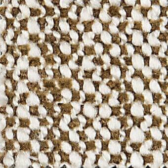 Woven tweed fabric texture, off-white and golden-brown horizontal stripes, dense nubby fibers, verzelloni fabric sample detail.