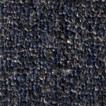 Navy blue woven fabric texture with irregular speckled pattern, coarse loops, and visible knots; “joni 15051” material designation.