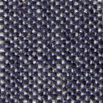 Basketweave fabric texture, muted blue and off-white yarns, regular grid pattern, matte finish, “Maori 11164” from verzelloni fabric collection.