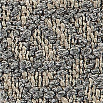 Woven fabric texture, gray and beige tones, irregular pattern with mottled gray and vertical beige strands, subtle integrated text.