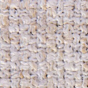 Beige woven fabric texture displays a nubby, open basketweave pattern with heathered tones and a three-dimensional looped yarn construction.